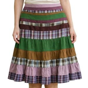 Calypso Sz M Silk Patchwork A-Line Tiered Lined Skirt